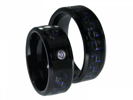 Modell Giselle - 2 Hochzeitsringe aus Wolfram mit Carboneinlage